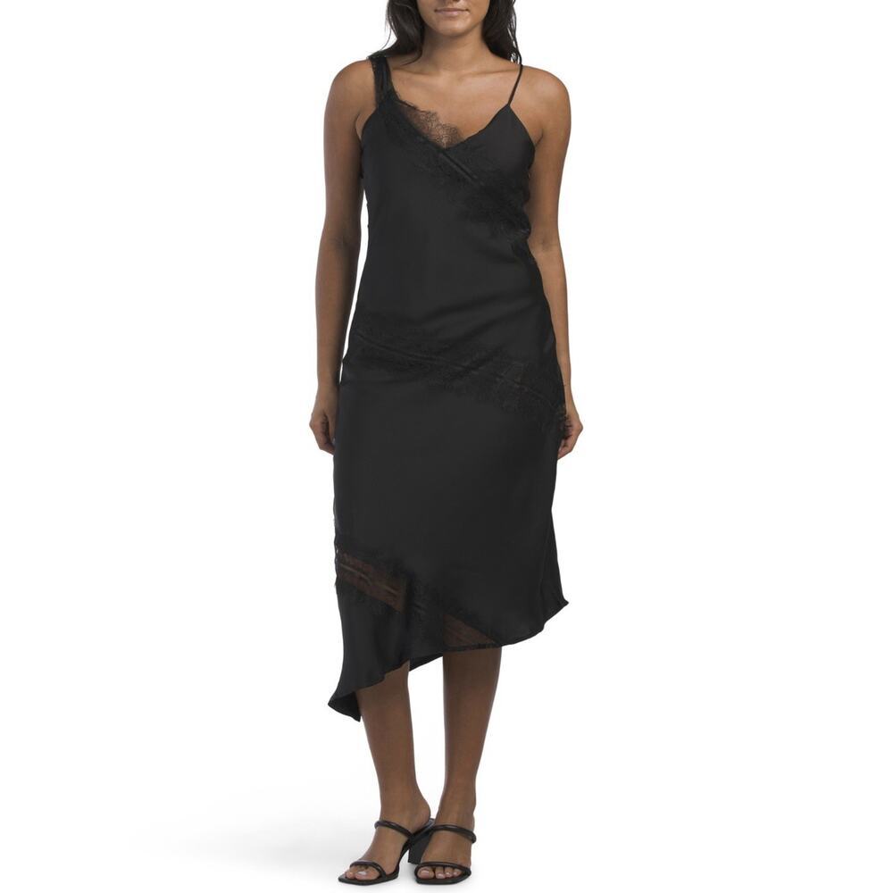 House of Harlow 1960 Black Lace-Trim Midi Slip Dress